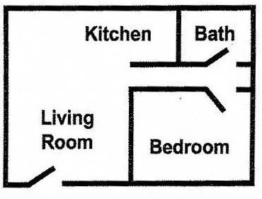 Floor plan for 1 bed, 1 bath, 578 sqft